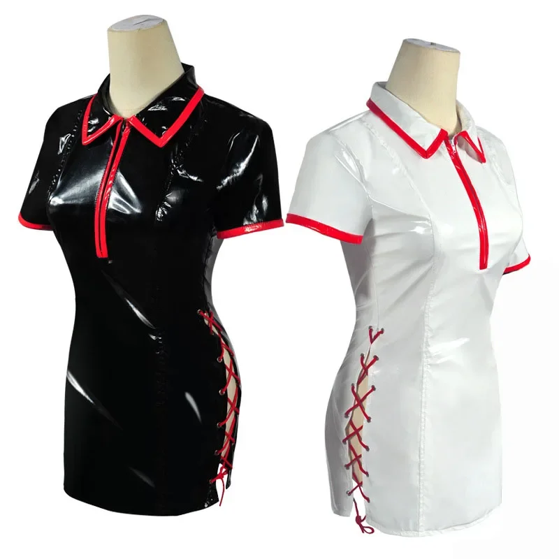 Аниме бензопила человек косплей костюм Makima Power сексуальная униформа медсестры из искусственной кожи платье костюм парик женский Хэллоуин косплей наряды