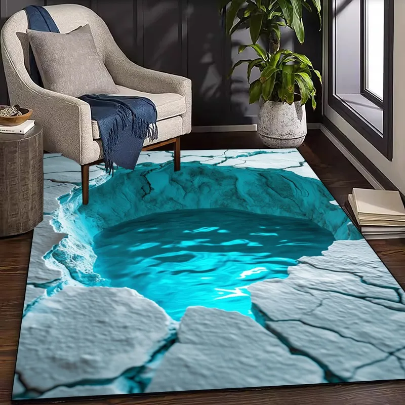 Flannel Printed Water Pool Rug 3D Illusion Design Soft Fleece Floor Mat Living Room Carpet Nature Inspired Decor Rugs