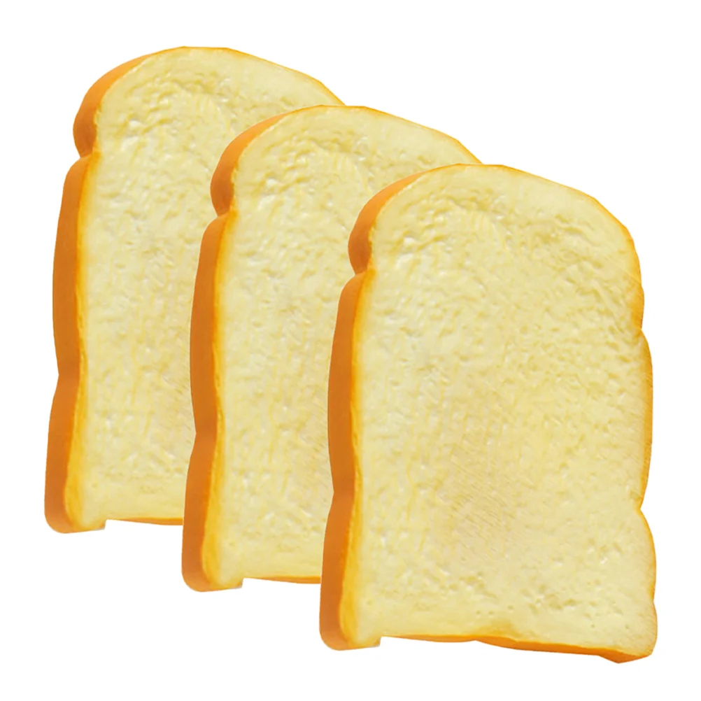 

3 Pcs Toast Model Fake Artificial Slice Vivid Pu Bread Adornment Decor Kitchen Props