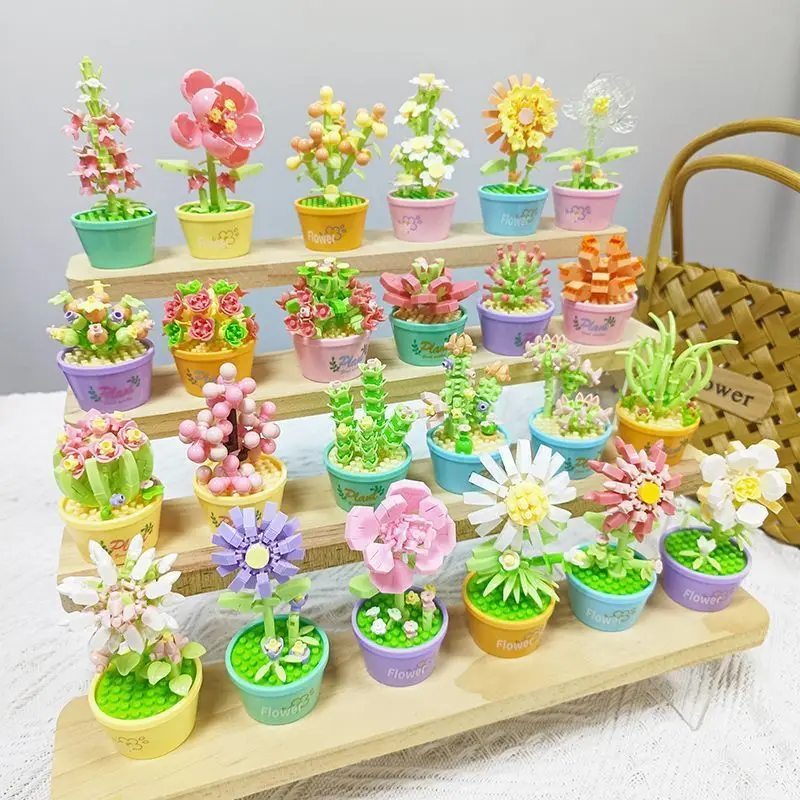 

Сочный бонсай, модель орнамента, 12 цветов в коробке, мини-строительные блоки, игрушки, украшение для домашнего стола, цветочный подарок