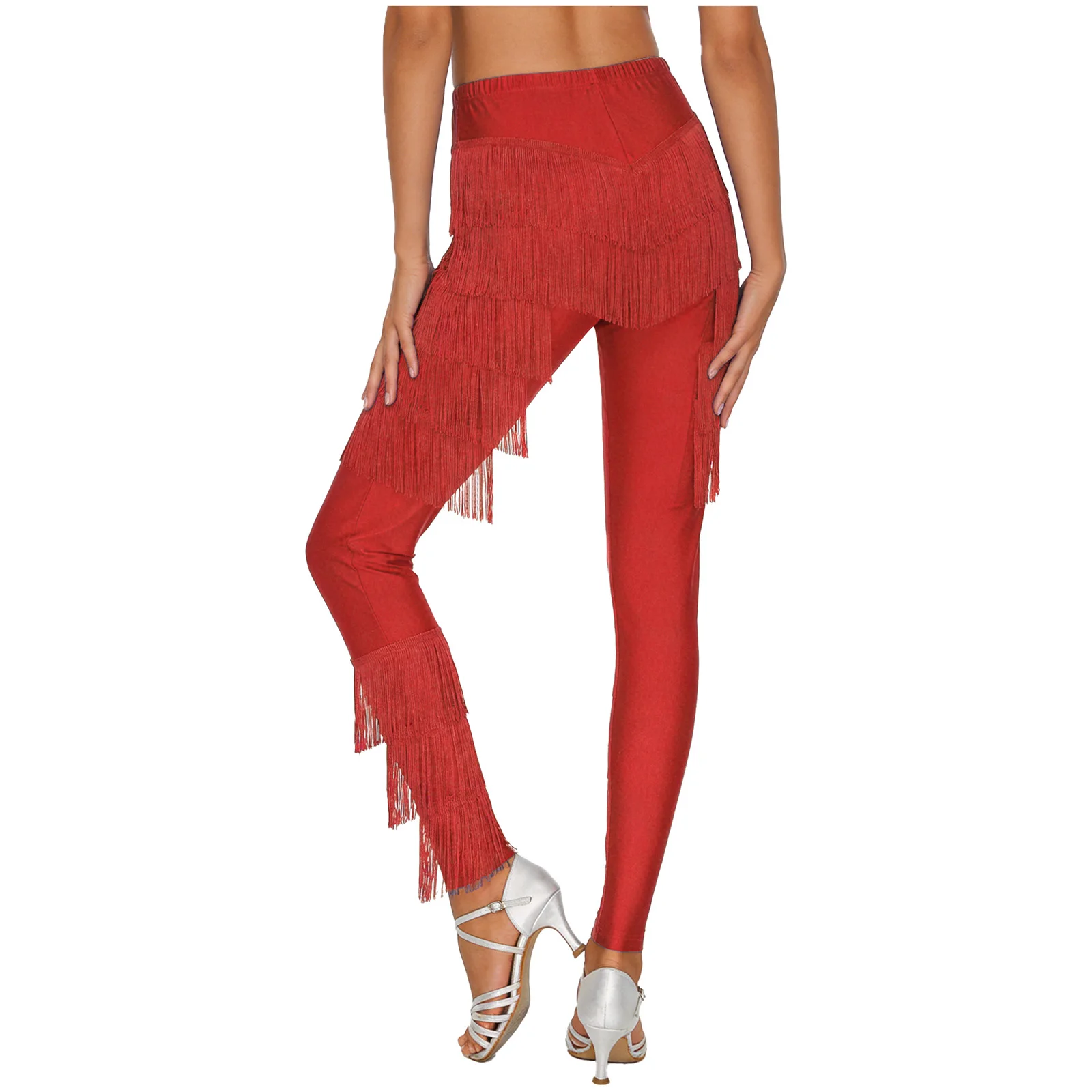 여성용 태슬 라틴 댄스 팬츠 볼룸 댄스 전문 성인 프린지 연습 바지 프린지 레깅스 탱고 차차 의상