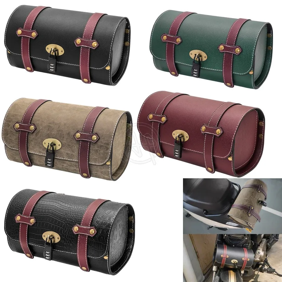 Motorcycle Fork Pu Leather Travel Pouch Waterproof Tool Bags Saddle Bag Tail Bag Luggage With Password Lock Universal