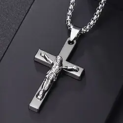 Christian Jesus Cross Necklace For Women Men Stainless Steel Chains Choker Religion Pendants Jewelry Prayer Baptism Gift
