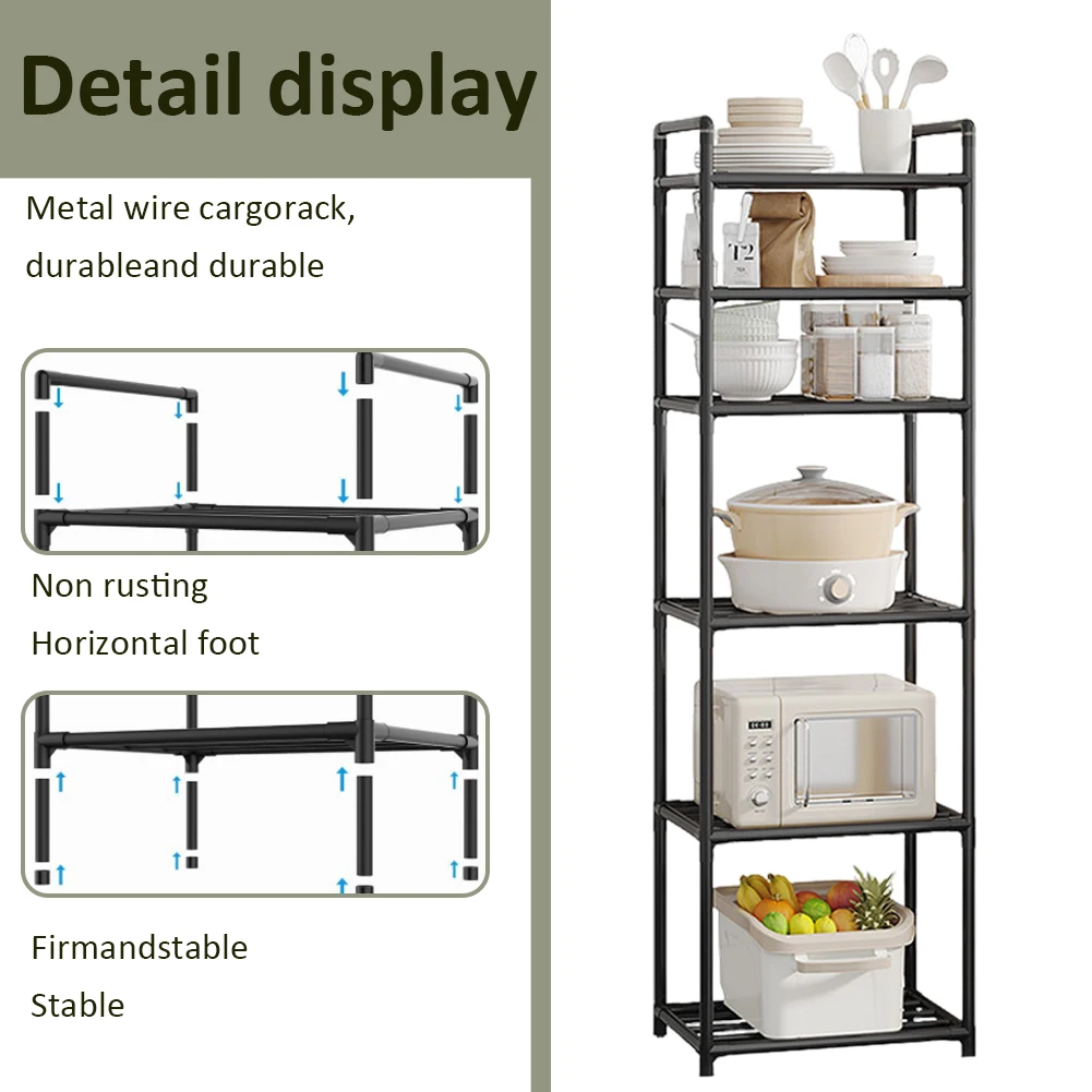 

6 Tier Metal Storage Shelf Multi-Function Storage Rack Heavy Duty Shelving Unit Pantry Shelves for Cooker Tableware
