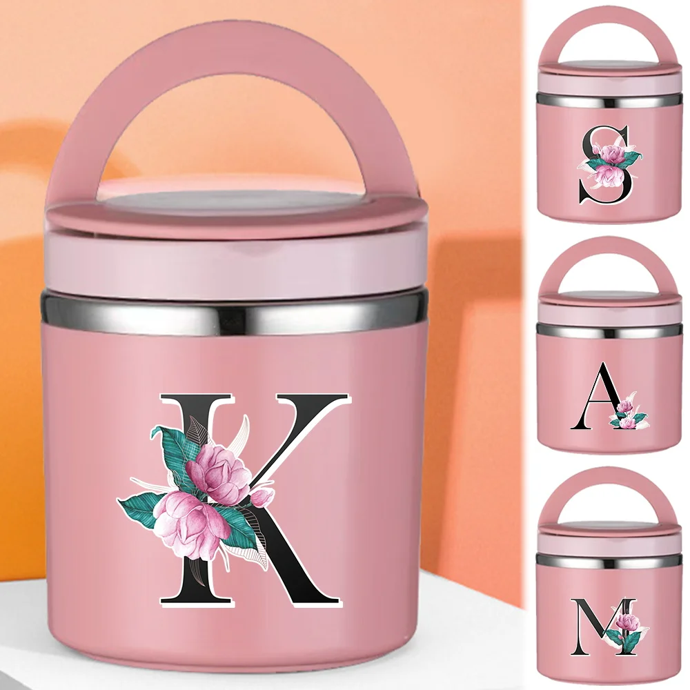 

New Thermal Jar Insulated Soup Cup Children Worker Lunch Box Portable Camping Picnic Bento Lunch Box Whitemarble Letter Series