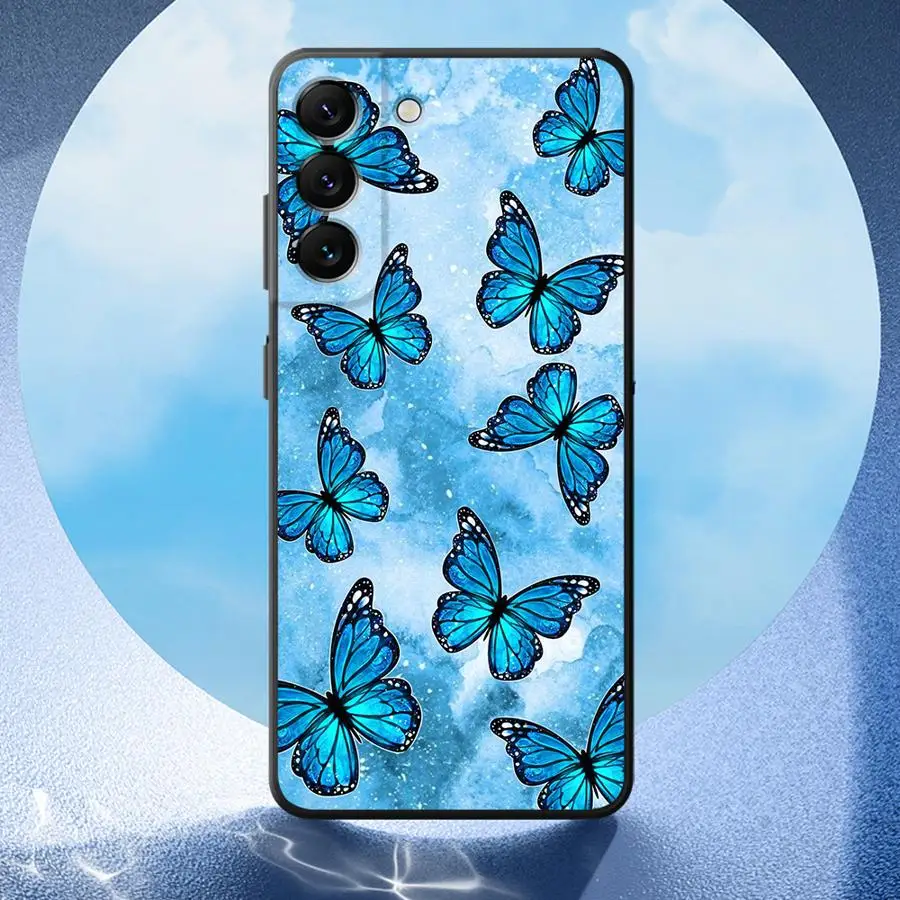 Capa de Telefone para Samsung Galaxy A35 A13 A14 A34 A16 A15 A11 A12 A24 A22 A52 A51 A36 A26 Mármore Borboleta