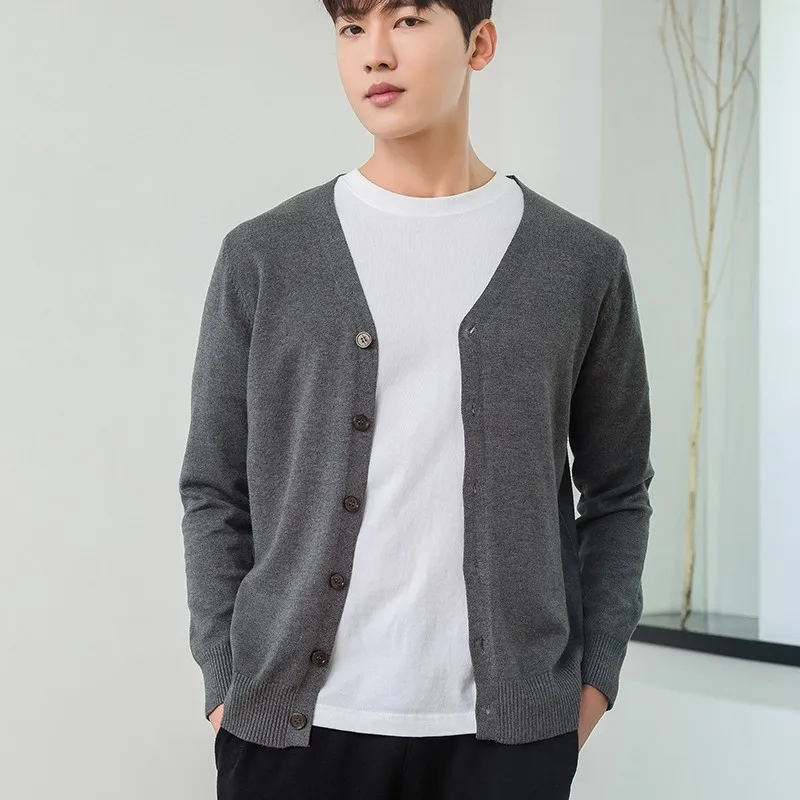 

Свободный повседневный вязаный кардиган с v-образным вырезом для мужчин, весна-осень, новый клетчатый кардиган на пуговицах, дышащий, удобный, средний вес