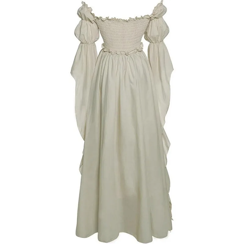 Women's Renaissance Gothic Court Off Shoulder Maxi Dress Vintage Ruffle Hem Medieval Victorian Stage Performance Costume Gown - view 3