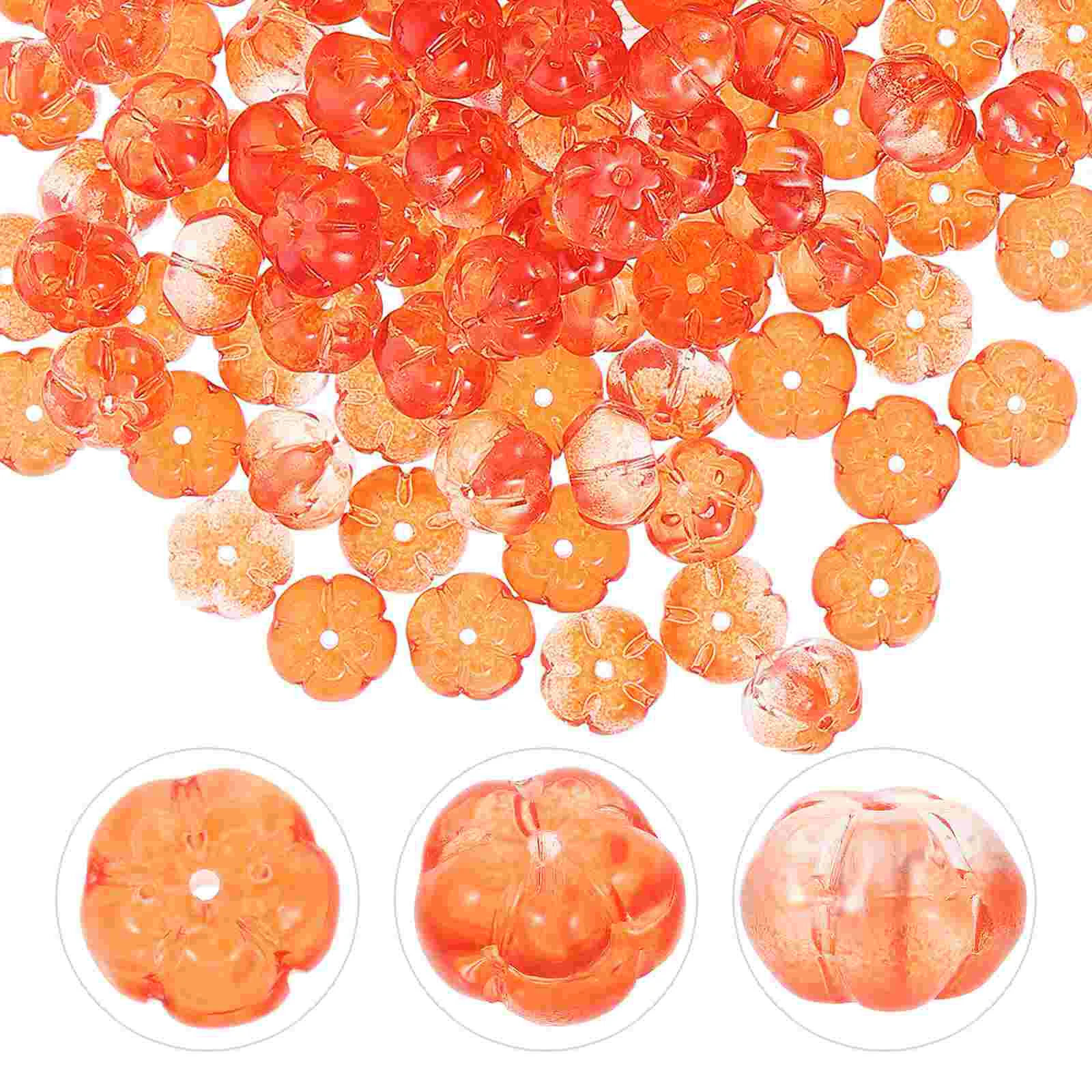 100 Pcs Halloween Loose Beads Pumpkin Pumpkins Thanksgiving Earring Making Scattered Garland Orange