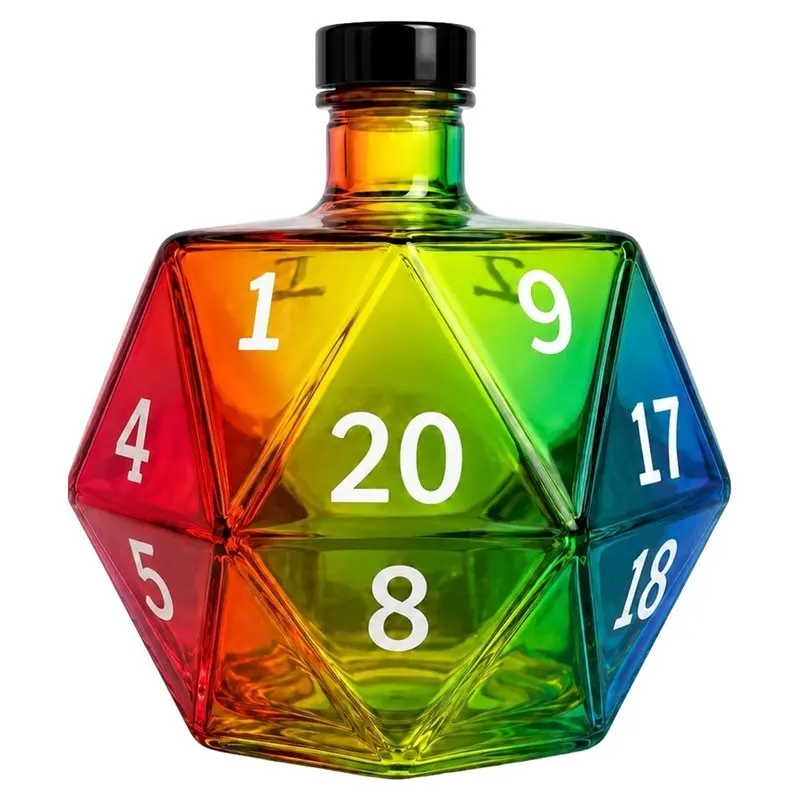 ABGH-Glass Decanter In D20 Die Shape-A Rainbow For Whiskey Bottle, Polyhedral Design Suitable For Whiskey And Spirits