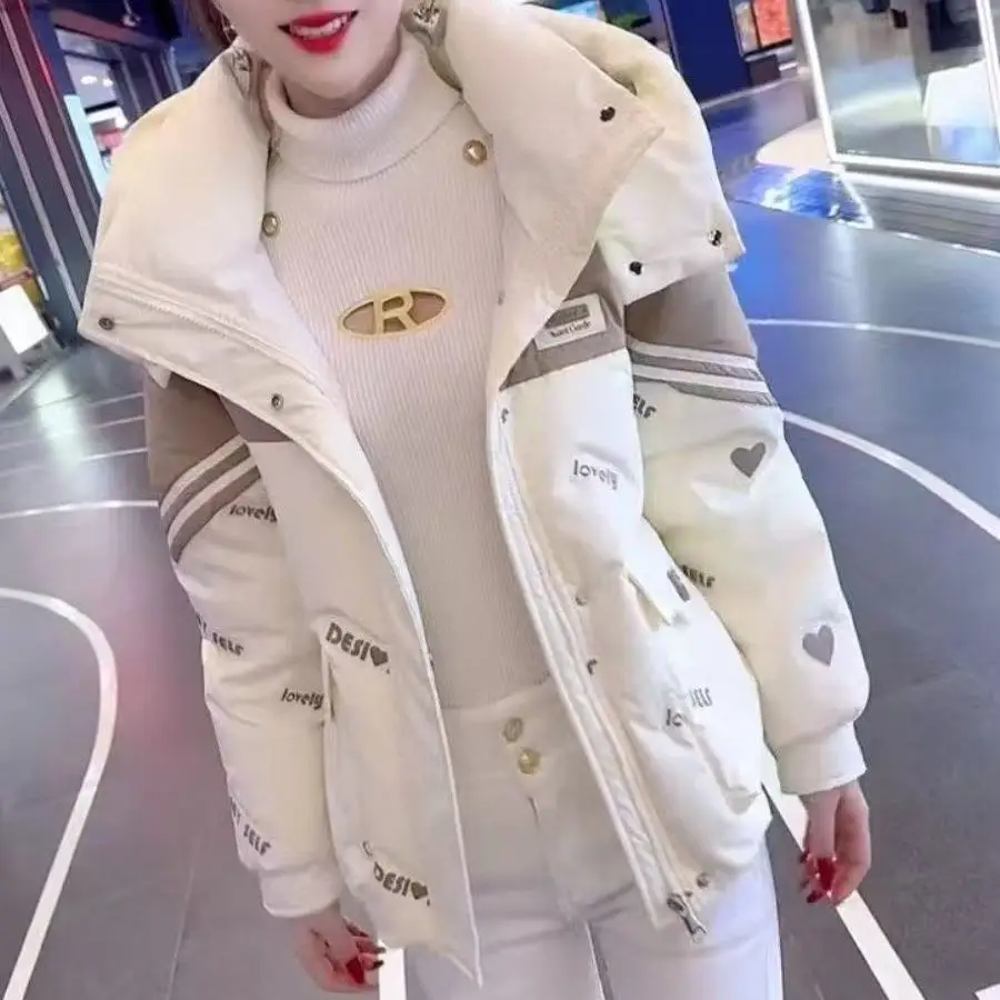 

Отон Свободная хлопковая женская зимняя новая съемная шапка небольшого размера, хлопковая одежда с принтом в виде сердца, Thiened Z...