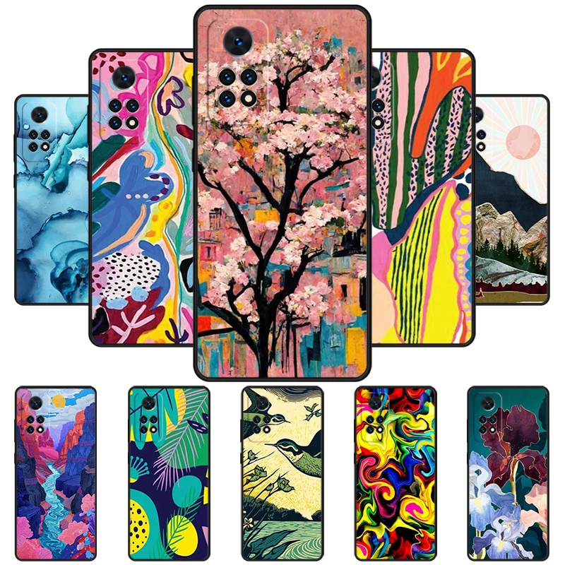 Modern Abstract Nature Collage Phone Case For Redmi Note 11 EPro 11S 10T 9S Promax 8 Pro Xiaomi Mi 11 12X 12S Ultra Cover