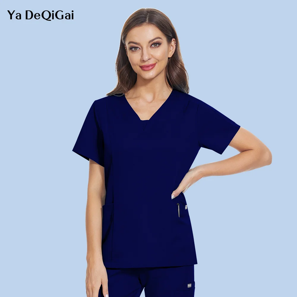 Dentista Scrubs top infermiera uniforme donna manica corta Scrub camicie Jogger camicetta Hotel abbigliamento da lavoro camicie medico abbigliamento infermieristico