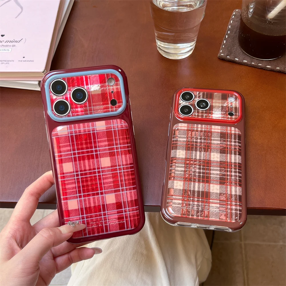Korea Ins Kawaii Checkered pattern Phone Case For iPhone 18 Pro Max 18 Pro17 16 15 Anti-drop Full Coverage Back Shockproof Cover