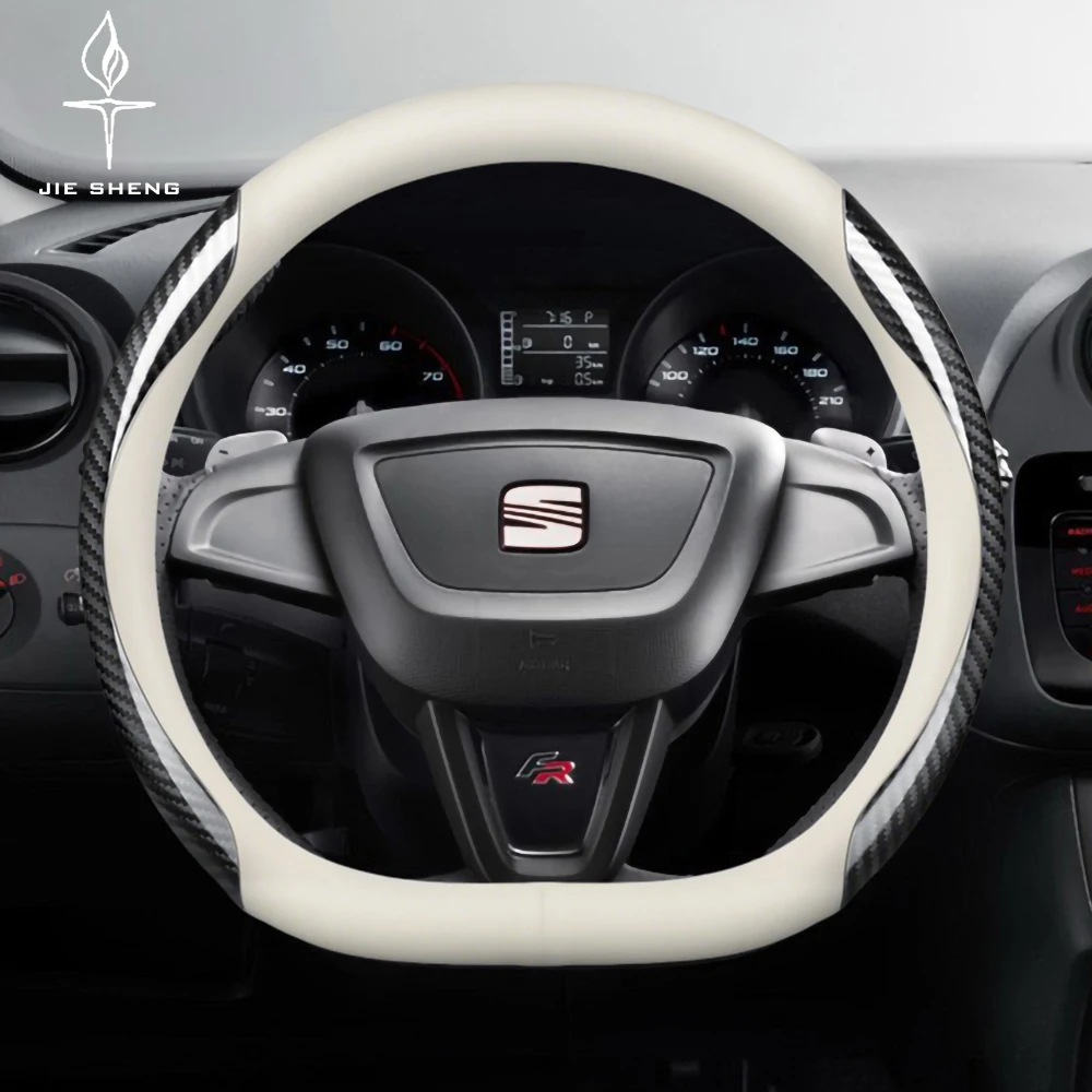 Carbon Fiber Leather Car Steering Wheel Cover For Seat Ateca Leon FR 2 Ibiza Arona Tarraco Toledo Exeo Anti-Slip Accessories