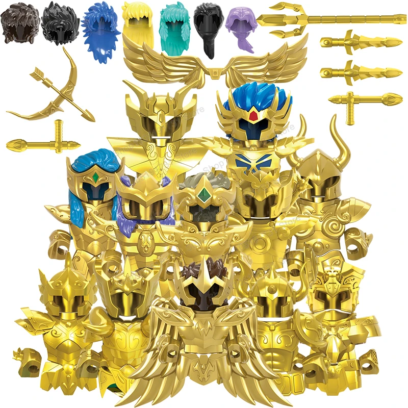 

12PCS Comic Cattle sheep Gold Armor Accessory Anime Building Blocks Action Figures Bricks Models Toys For Children Gifts