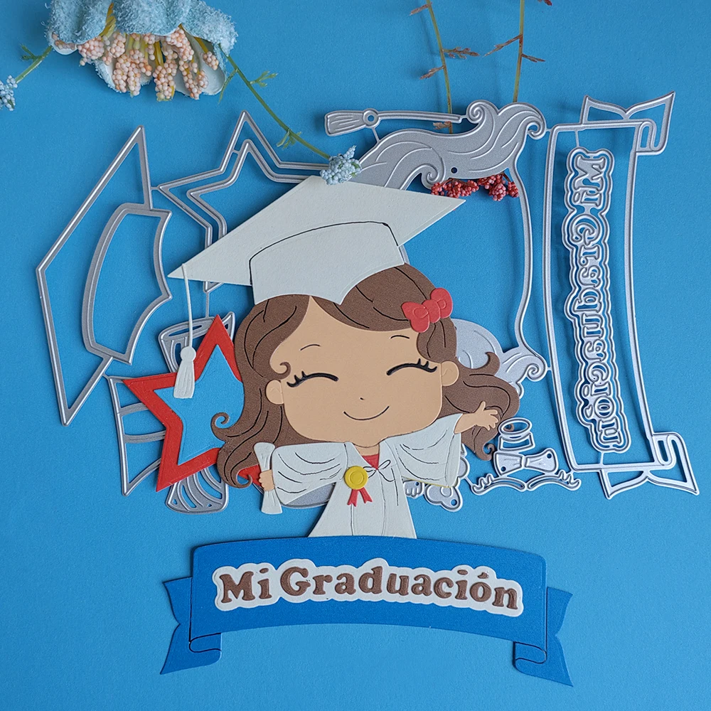 

Spanish girl MI GRADUACION cutting dies for English letters, scrapbooks, reliefs, craft stamps, photo album puzzl