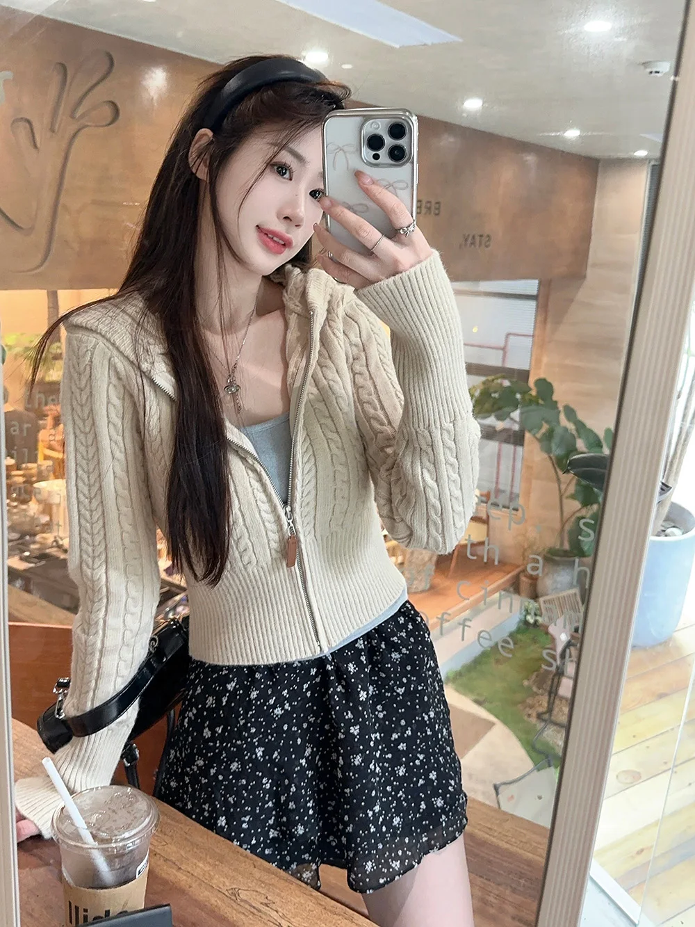 Women Spring Autumn Zipper Style Slim Hoodie Sweater Korean New Gentle Fried Dough Twists Knitted Long Sleeve Knitting Cardigan