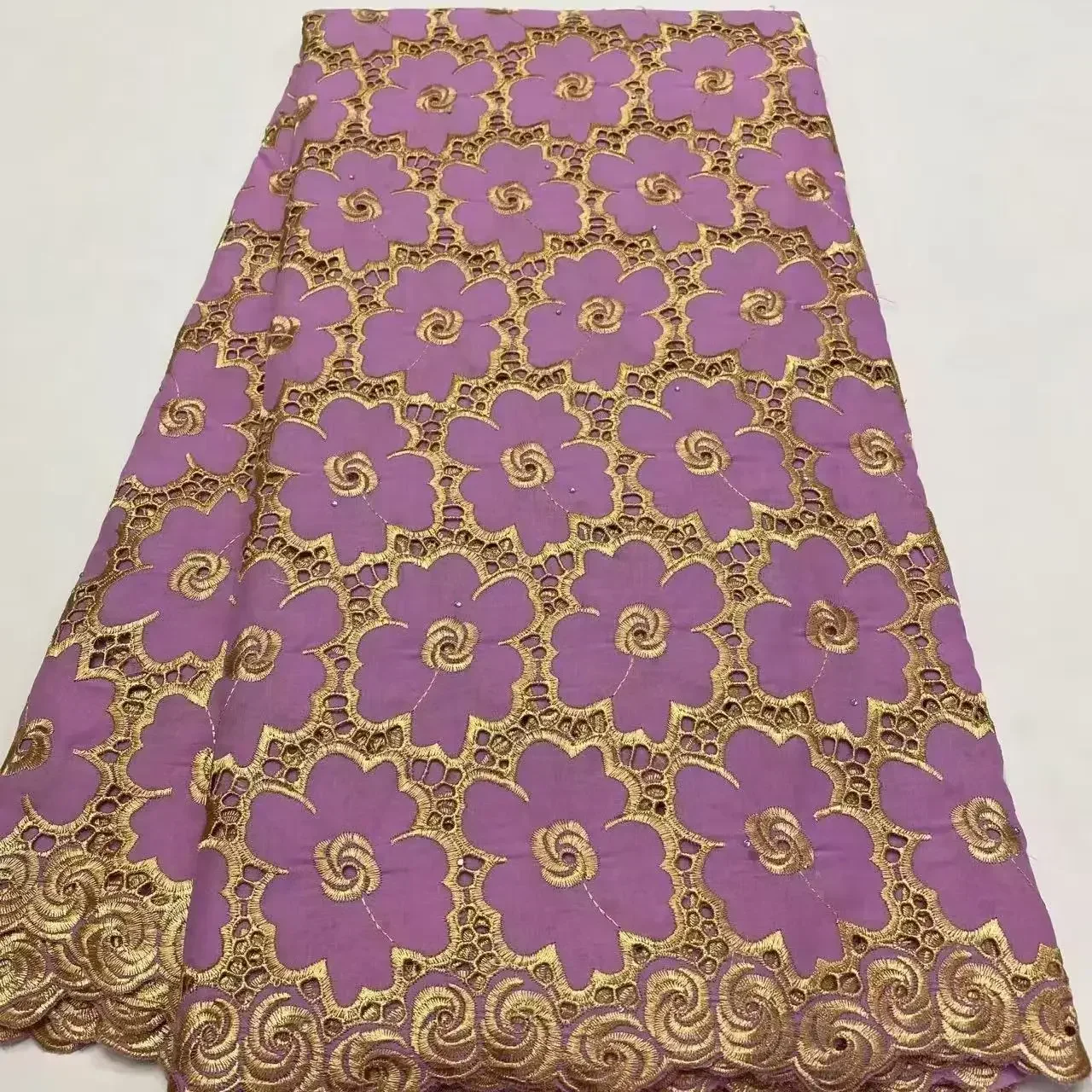 

100% Cotton Voile Lace for Party Sewing Dress African Soft Cotton Lace Fabric with Stone High Quality Embroidery Fabric AH0243