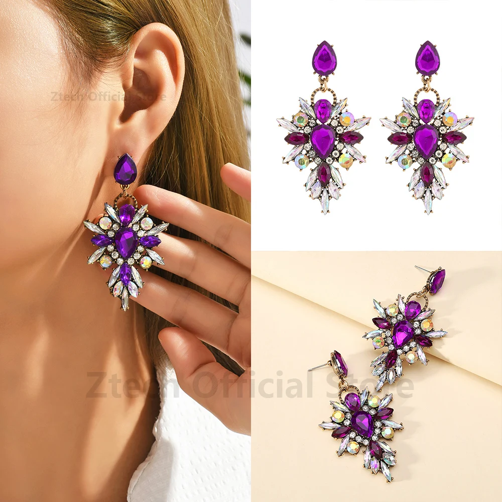 Sexy Luxury Shiny Rhinestone Decor Dangle Drop Earrings For Women Fashion Vintage Design Elegant Exquisite Jewelry Accessories