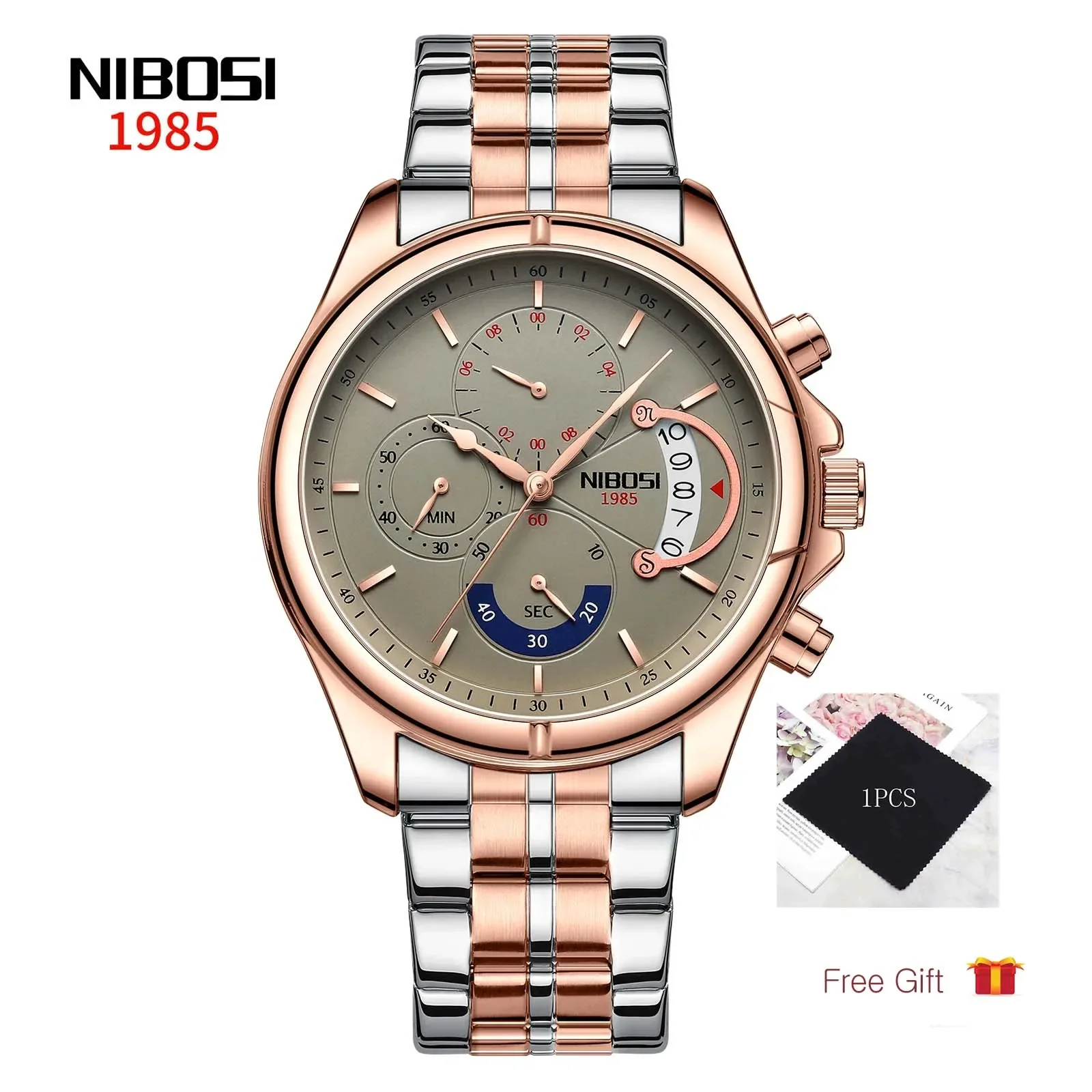 NIBOSI Quartz Watches for Men Waterproof Stainless Steel Strap Man Gift Calender Gold Watch Men Luxury Watch Relogio Orbicular