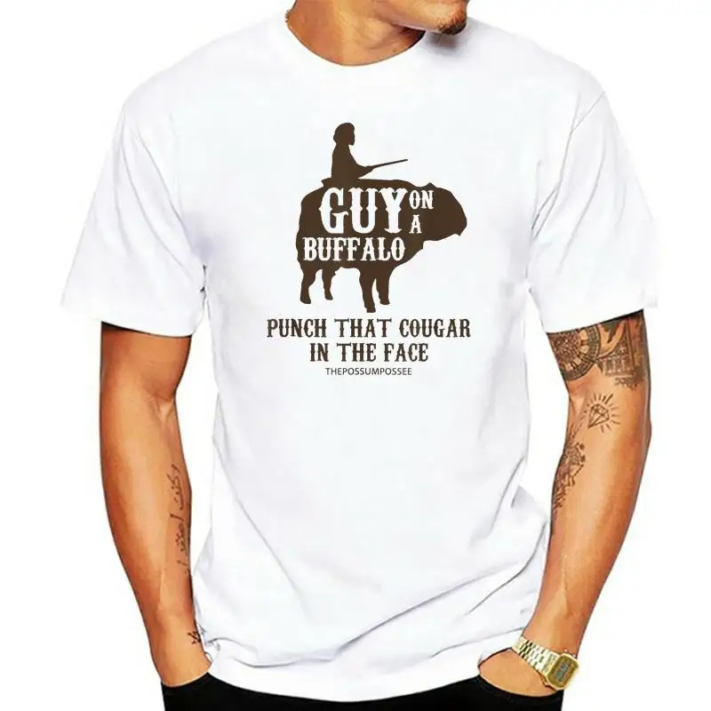 New Fashion mens t shirt the possum posse guy on a buffalo cougar t-shirt men Summer Style Novelty tee shirt men plus size