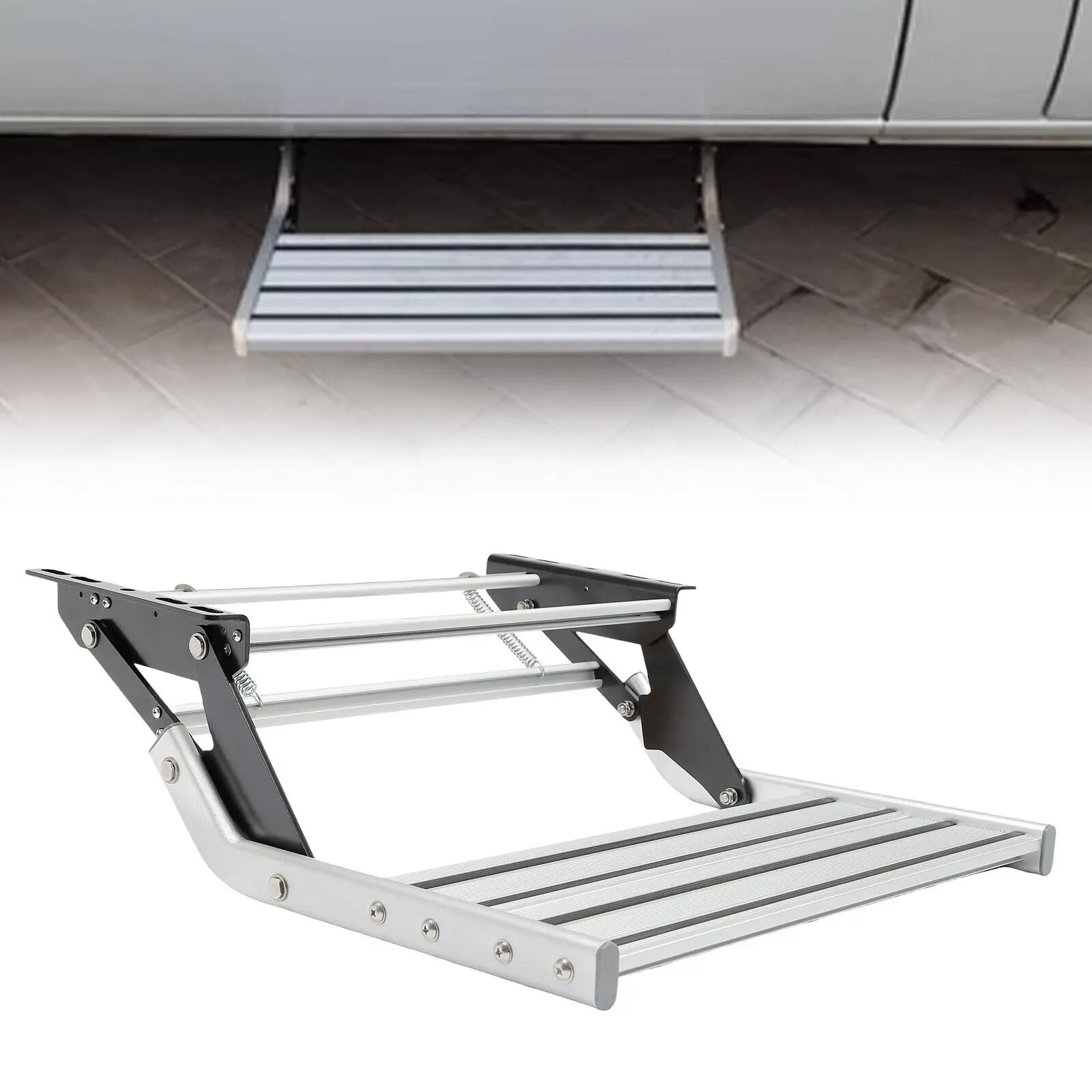 Image of Einstufiges Aluminium | Ausziehbare Seitenstufen | Stufeneingang, Wohnmobil, Wohnwagen, Aluminiumlegierung, manueller Einstiegsschritt