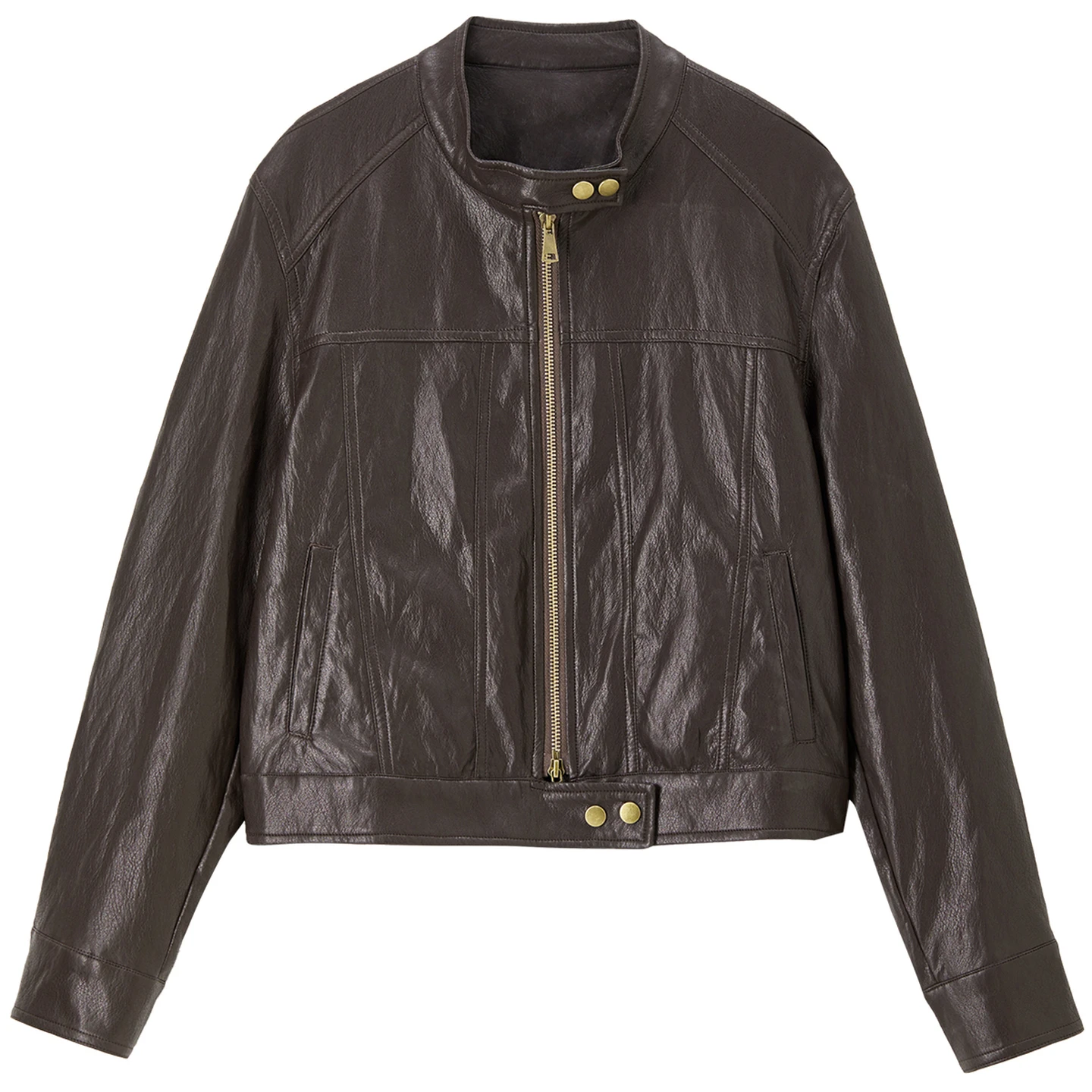 Kurtka damska SENTUBILA Retro Moto ze skóry PU, jesienna, w stylu amerykańskim, z mandaryńskim kołnierzem, obniżone ramiona, dopasowany krój, odzież wierzchnia W63GA7906