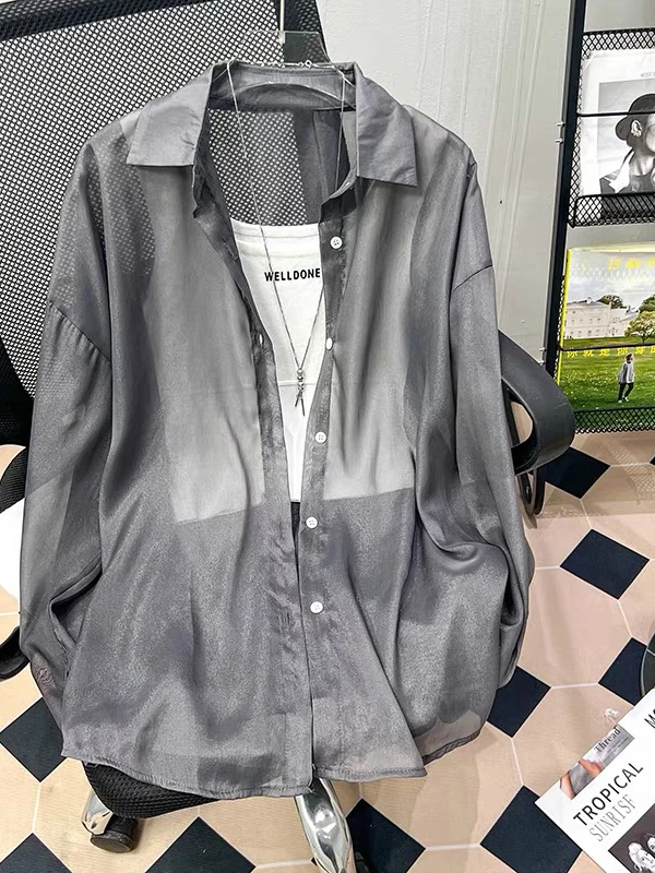 

Новая женская свободная рубашка-кардиган из жемчужного шелка 2026 года с эффектом ледяной прохлады, ультрагладкая, летняя, с защитой от солнца, для повседневной носки