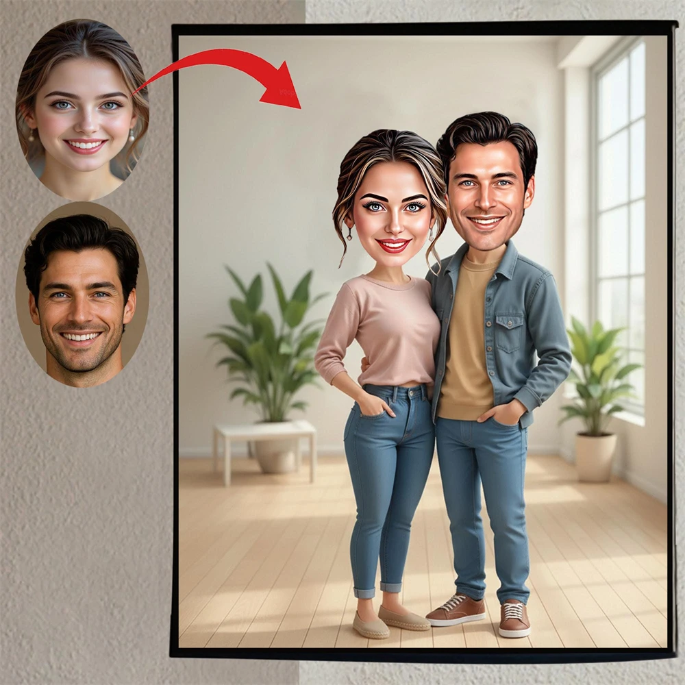 Póster Personalizado con Retrato de Pareja, Regalo de Aniversario, Impresiones Personalizadas, Retrato de Pareja en Lienzo para Playa