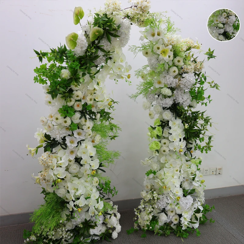 

White Greenery Wedding Series Hydrangea Flowers Row Backdrop Decor Horn Arch Frame Floral Arrangement Banquet Props Party