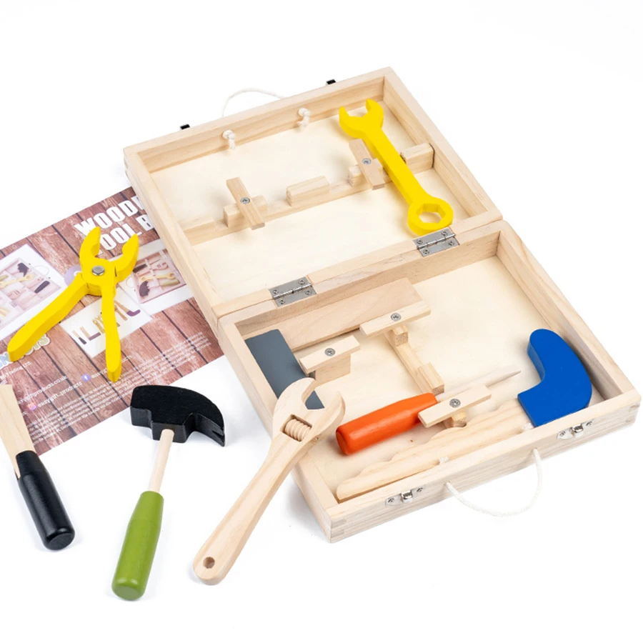 Frühe Bildung Holz tragbare Kinder Werkzeugkasten Reparatur Set Kombination Puzzle Spielhaus Demontage Spielzeug Jungen