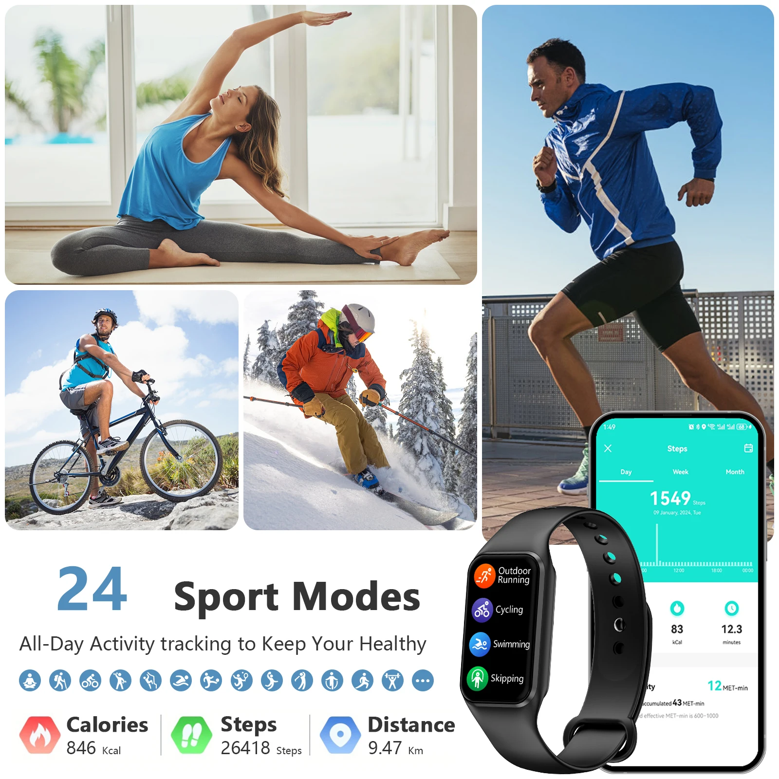 2025 Blackview R1 Smart Watch 1.47'' HD Screen Fitness Tracking Sport Smartwatch Heart Rate Blood Pressure Monitoing Man Watch