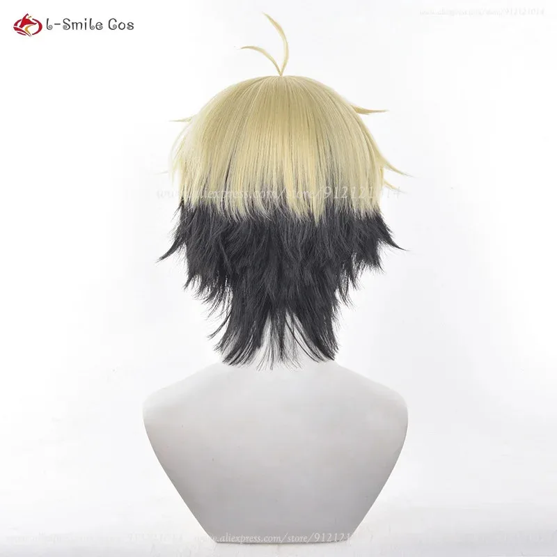 Парик для косплея Felix, 35 см, короткие золотисто-черные парики, косплей, аниме, парики для косплея, термостойкие синтетические волосы, Хэллоуин + шапочка для парика
