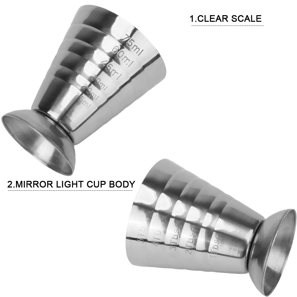 Cocktail Tools 75ML Bar Cocktail Shaker Jigger Bar Mixed Drink Accessories Measure Cup Stainless Steel