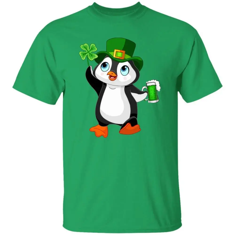 Penguin with shamrock and beer  Day Unisex t-shirt Irish G High Quality 100%Cotton Short Sleeve