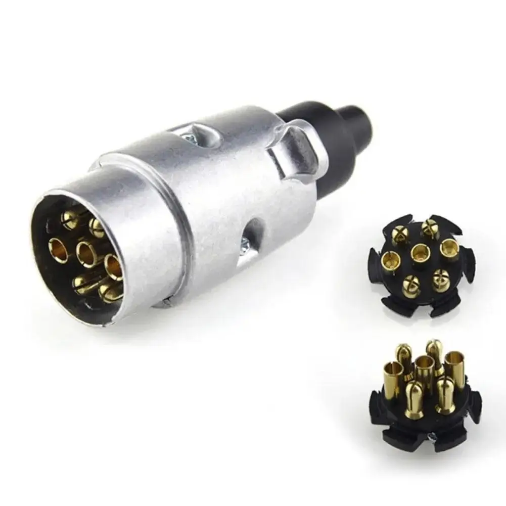 1 Set Trailer Plug & Socket 7 Pin Aluminum Alloy Plug Trailer 7 Pole Towing Connectors Adapter For Boats RV Truck 12V