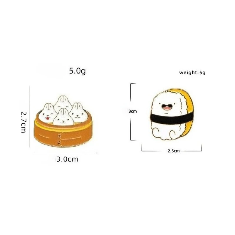 Cute Cartoon Rabbit Steamed Bun Shaped Metal Brooch Lovely Sushi Onigiri Badge Pin For DIY Clothing Bags Hat T-shirt Accessories