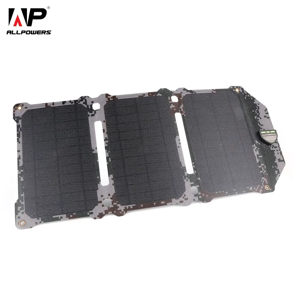 ALLPOWERS 5V 21W Portable Foldable solar panel High-Efficiency Dual USB Solar Battery Charger for IPhone iPad Fishing Camping