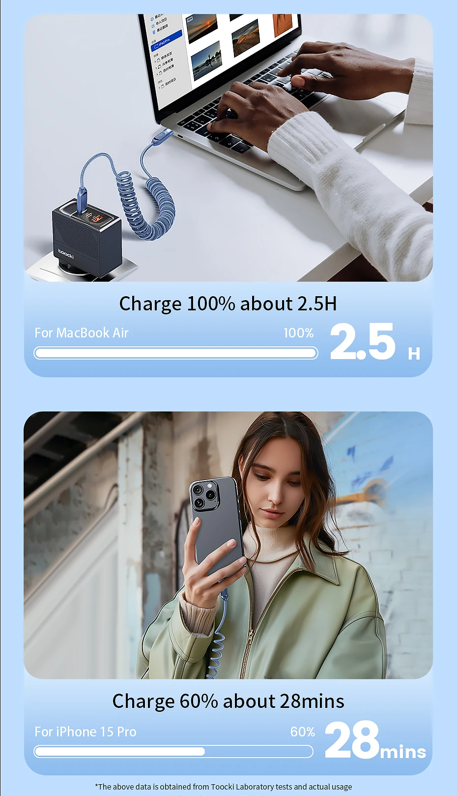 Toocki Auto-Federkabel Typ C für iPhone 17 16 15 Xiaomi Samsung 60W PD Schnellladung für Macbook iPad Typ C zu Typ C Kabel – Detail 4