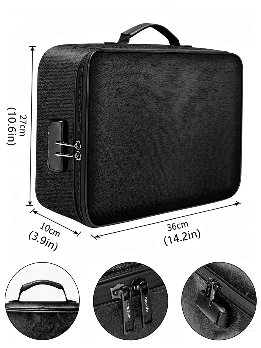 Large Capacity Brief Case, Fireproof Waterproof Lockable File Organizer, Multi-Layer Document Storage Box, Portable Laptop Pouch With Card Slots, Storage Bag For Certificates, Passports & Valuables, Home Office Travel Use