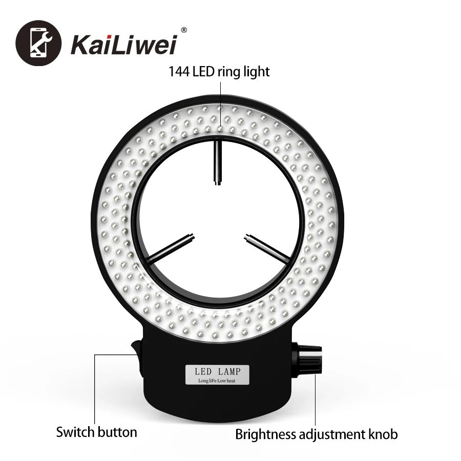 RF4-Mikroskop, verstellbar, 144 LED-Beleuchtung, industrielles Fernglas, stereoskopische Linse, Lupe, Ring, Lichtquelle – Detail 7