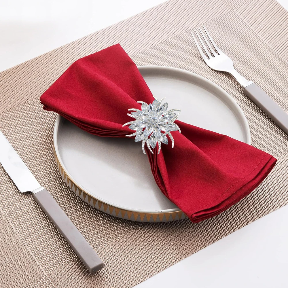 6PCS Crystal Lotus Napkin Rings, Elegant Metal Table Decor for Wedding/Meditation Party/Yoga Event ,Spiritual Dining Accessories