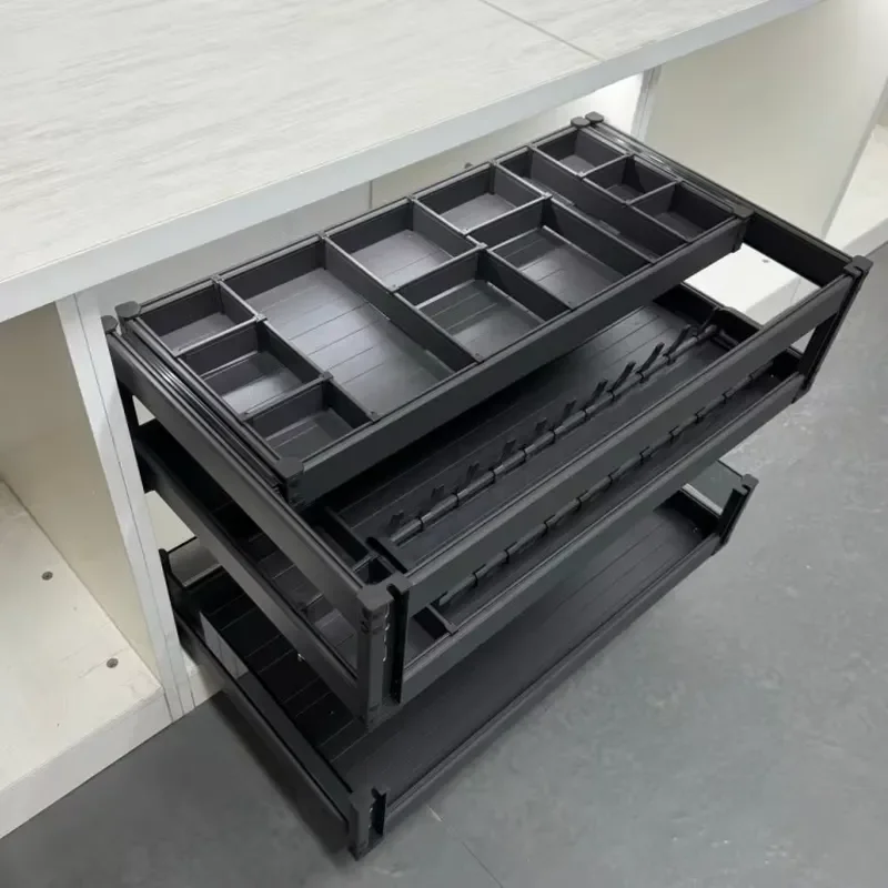Modern kitchen cabinets three-sided drawer type all-aluminum rust-proof silent slide rail pull-out seasoning storage basket