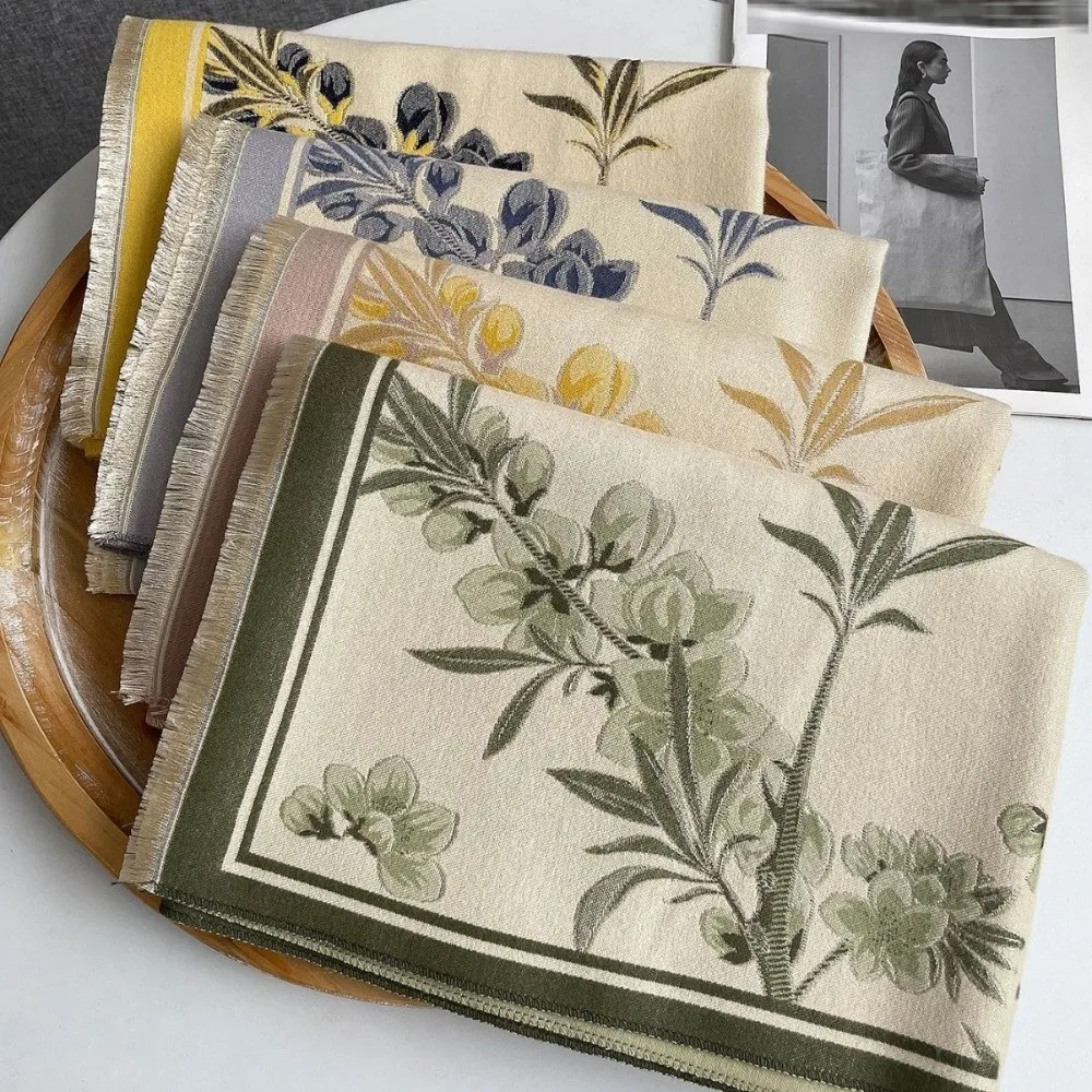 

Элегантный роскошный шарф из искусственного кашемира с цветочным принтом, толстое одеяло из пашмины, ветрозащитная теплая зимняя шаль для женщин