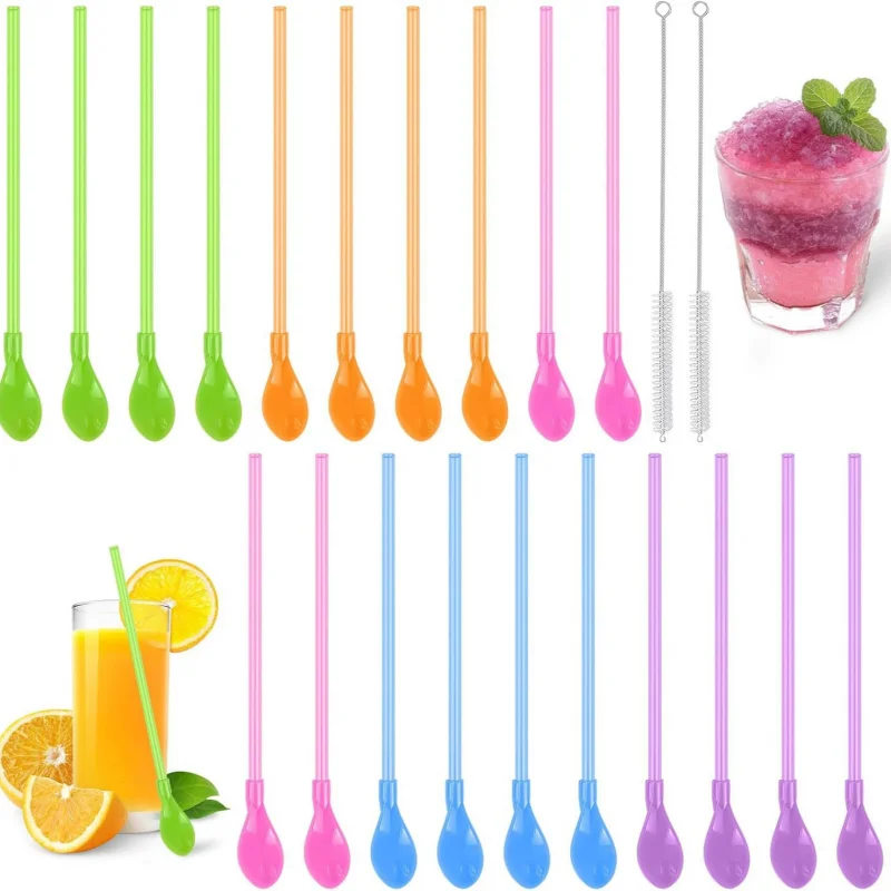 

The Ultimate Drink Tool: 20-Pack Reusable Straw & Spoon Set - Stir & Sip with Easy Clean Brush for Bubble Tea and Iced Lattes