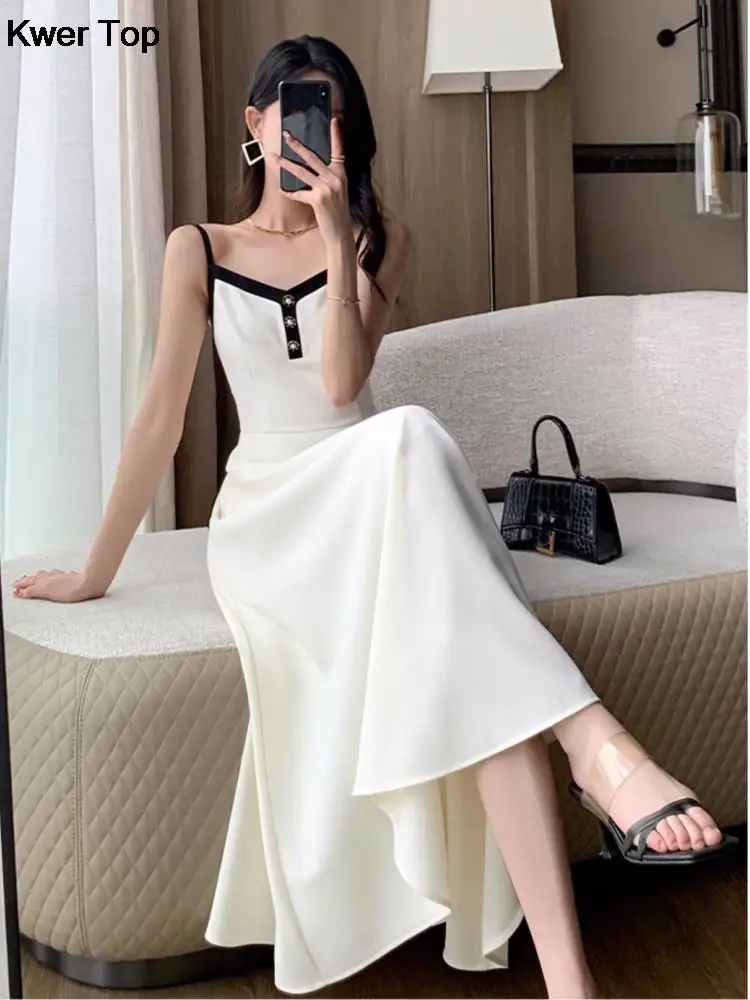 Elegant Solid Midi Dress 2 Piece Set Office Lady Chic Suit Spring Short Jacket Sleveless A-line Dresses Outfits Korean Clothes