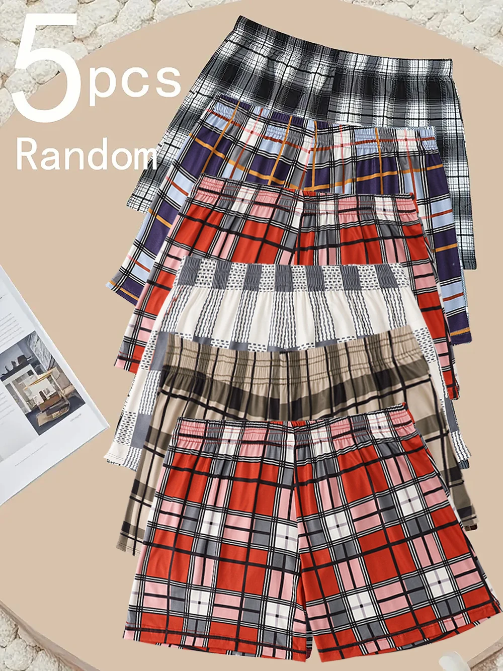

5PCS Men's Sexy Checkered Shorts Comfortable Breathable Lightweight Elderly Sleepers Children's Underwear Fashion grid