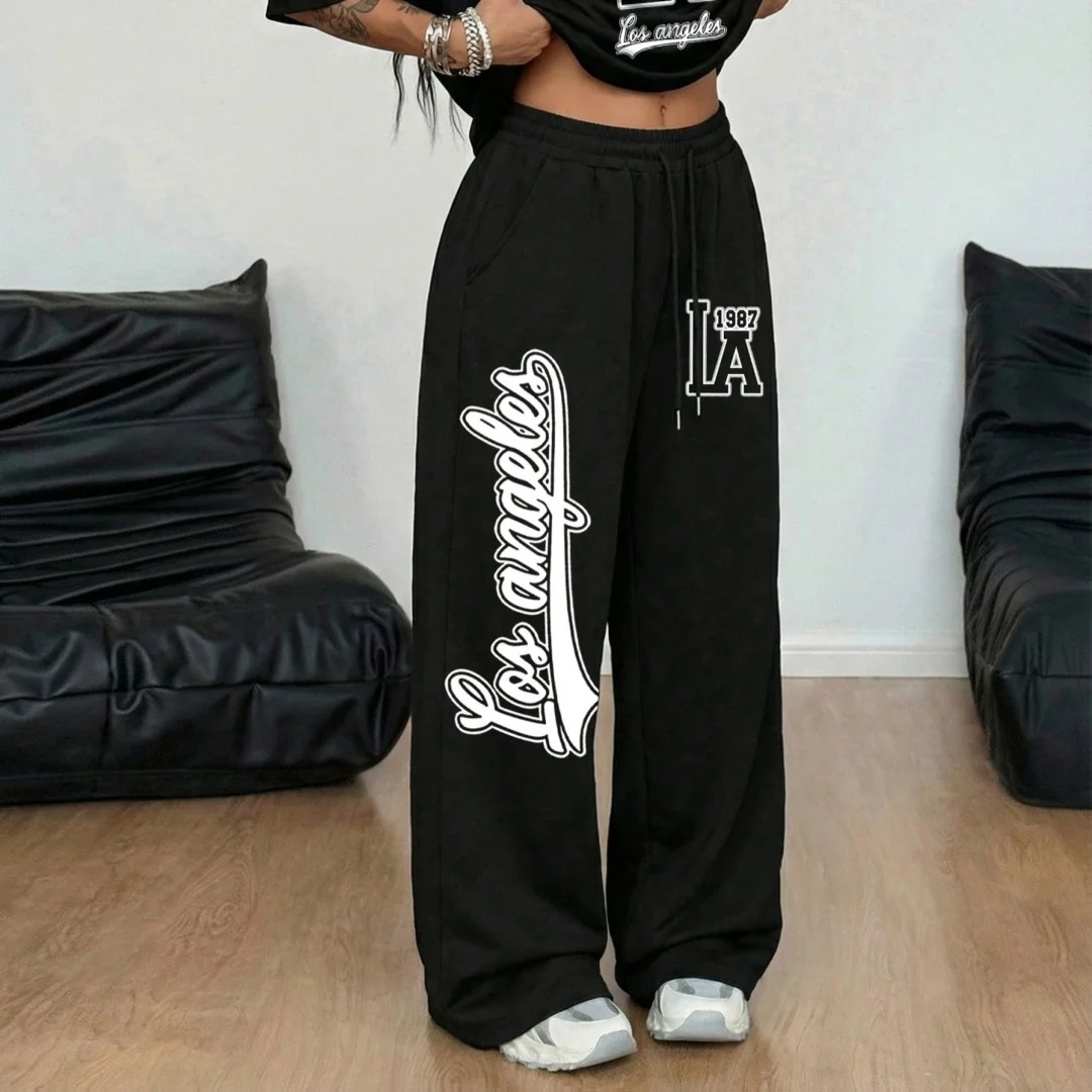 Los Angeles Art Letter Print Casual Sport Trousers Men Fashion Autumn Pants Warm Soft Sportpants High Street Basic Pants