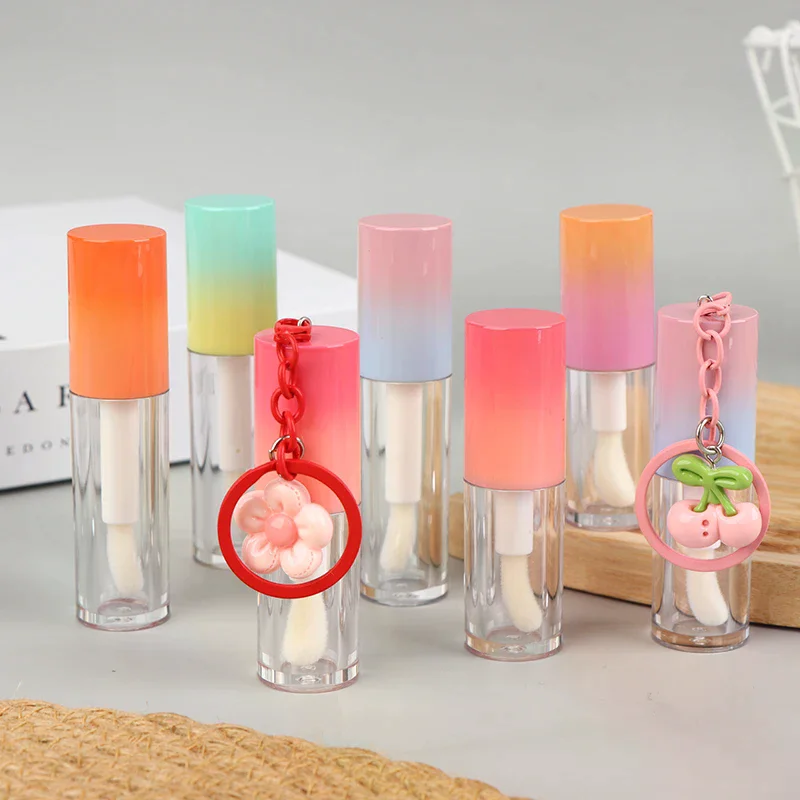 키체인이 있는 립 글레이즈 병 그라데이션 빈 립스틱 글로스 튜브 리필 가능한 액체 용기 병 립글로스 샘플 병